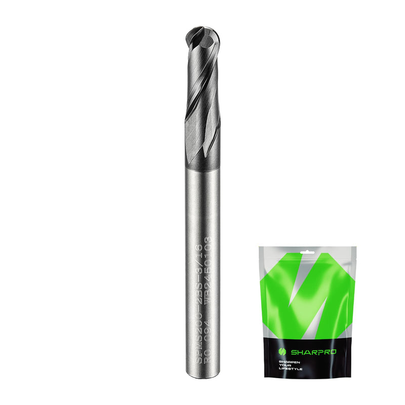 Carbide Ball Nose End Mill 2 Flute 3/16 Inch SHK. and Cutting Dia. 3D Carving, High-Speed and Deep Cutting, AlCrN Coated, Apply for Alloy Steel, Stainless Steel and Various Cast Iron. 3/16 in 1
