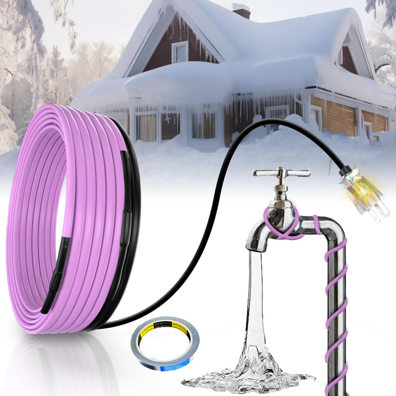 2FT Pipe Heat Cable for Pipe Freeze Protection Water Pipes Self-Regulating Heating Cable for water pipes Keeps Water Flowing at -40°F 2 Feet