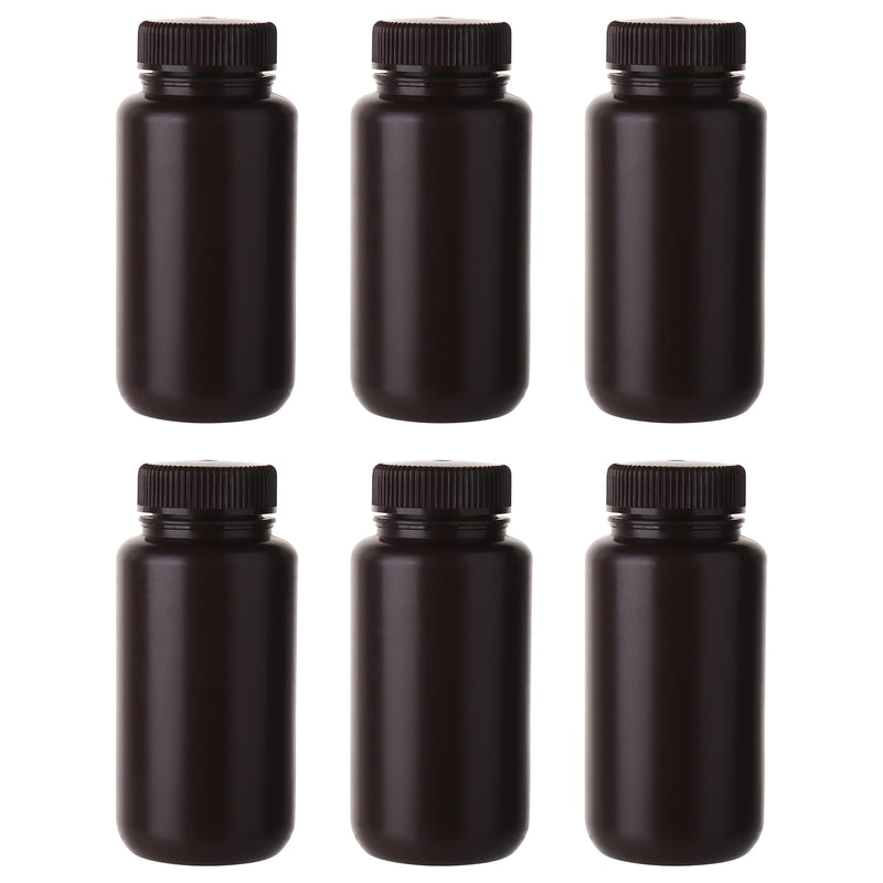 Amber Reagent Bottle HDPE Wide Mouth Round Plastic Bottles, 6 pcs of 250ml Sample Sealing Storage Container for Laboratories, Classrooms, or Storage at Home, LVAL003 Vol. 250ml, 6pcs
