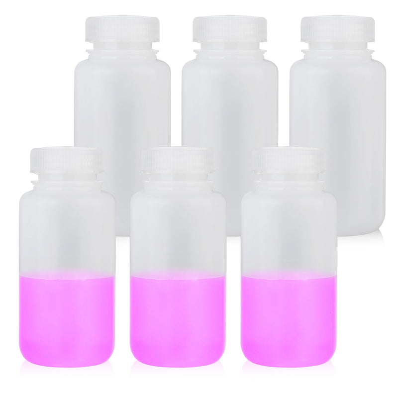 Round Plastic Reagent Bottle HDPE Wide Mouth Plastic Bottle, 6pcs of 250ml Sample Sealing Storage Container for Laboratories, Classrooms, or Storage at Home, LVAN002 Vol. 250ml, 6pcs