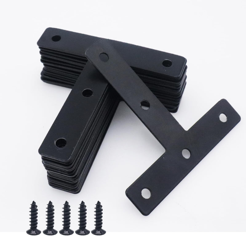 20pcs T Flat Shape Braces Corner Bracket, 80x80 mm Decorative Corner Brackets Mending Plate, Stainless Steel T-shaped Bracket for Wood Furniture Fixing T Black 80x80 mm