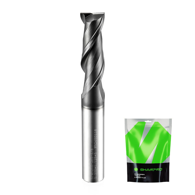 Carbide End Mill Bit 2 Flute CNC Route Bit 3/8 Cutting Diameter, AlCrN Coated Upcut Spiral Router Bit for Alloy Steel, Stainless Steel, Cast Iron, Aluminum 3/8"DIA - 1-1/8"CL - 3/8"SHK