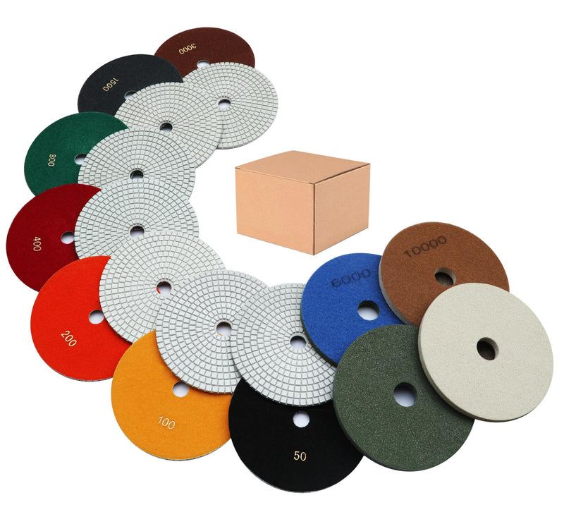 9 PCS 6 Inch Diamond Polishing Pads Kit Wet/Dry 50-10000 Grit for Concrete,Stone Edge,Granite,Tile,Marble,Rock,Countertop,Quartz,for Drill Grinder Polisher