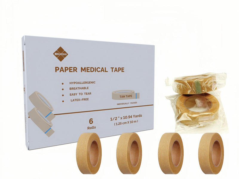 Hypoallergenic Soft Paper Medical Tape, 1/2inchX10.94Yards (6Rolls), Self Adhesive Tan Surgical Tape, Breathable and Medical Grade, Perfect for Sensitive Skin Wound Care, Individually Pack 1/2inchX10.94Yards-6Rolls