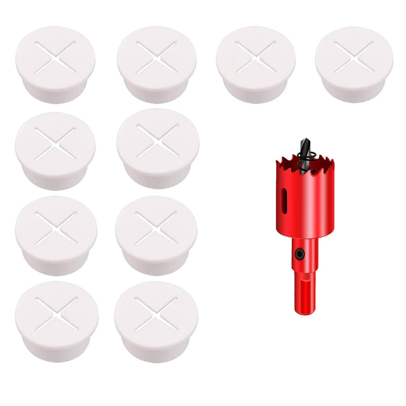 TuTuYa 10PCS Desk Grommet, Desk Grommet 1 Inch (25mm) Desk Cable Grommet Desk Cable Hole Covers with Hole Saw, Ideal Solution for Office and Home Table Cable(White) 1 Inch_25mm White10PCS