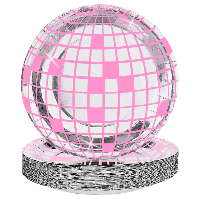 25P Disco Plates 7" Disposable Disco Ball Paper Plates for 70's Disc Party Supplies Birthday Wedding Party Decorations (Pink, 7IN25P) Pink