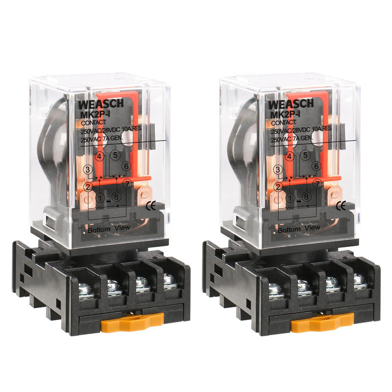 2Pcs Power Relay MK2P-I, AC 110V Coil, DPDT, 8 Pin, with Plug-in Terminal Socket Base PF083A (2) 2
