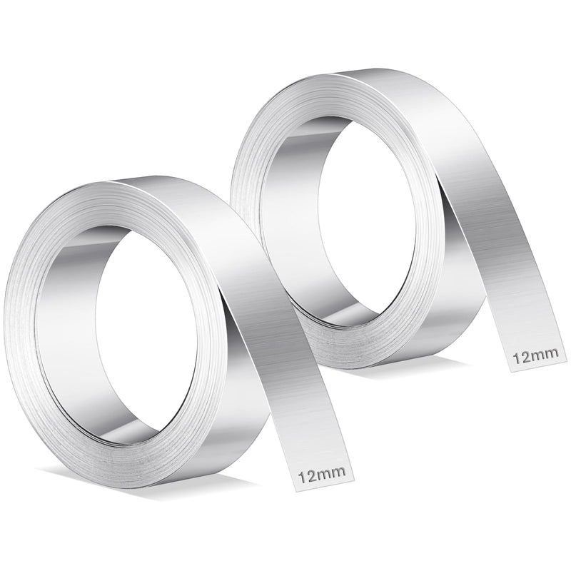 2 Pcs 1/2 Inch x 21 Feet Stainless Steel Tape Compatible with DYMO Embossing Label Maker Silver High Temperature Non Adhesive Stainless Steel Embossing Tape - NewNest Australia