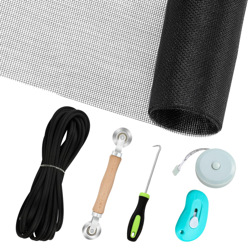 Windows Screen Replacement and Screen Door Repair Kit, 6Pcs Window Screen Fiberglass Mesh Kit - Window Screen & Screen Door Mesh & Screen Porch Repair Kit (Black, 48" x 118") 48" x 118" Black