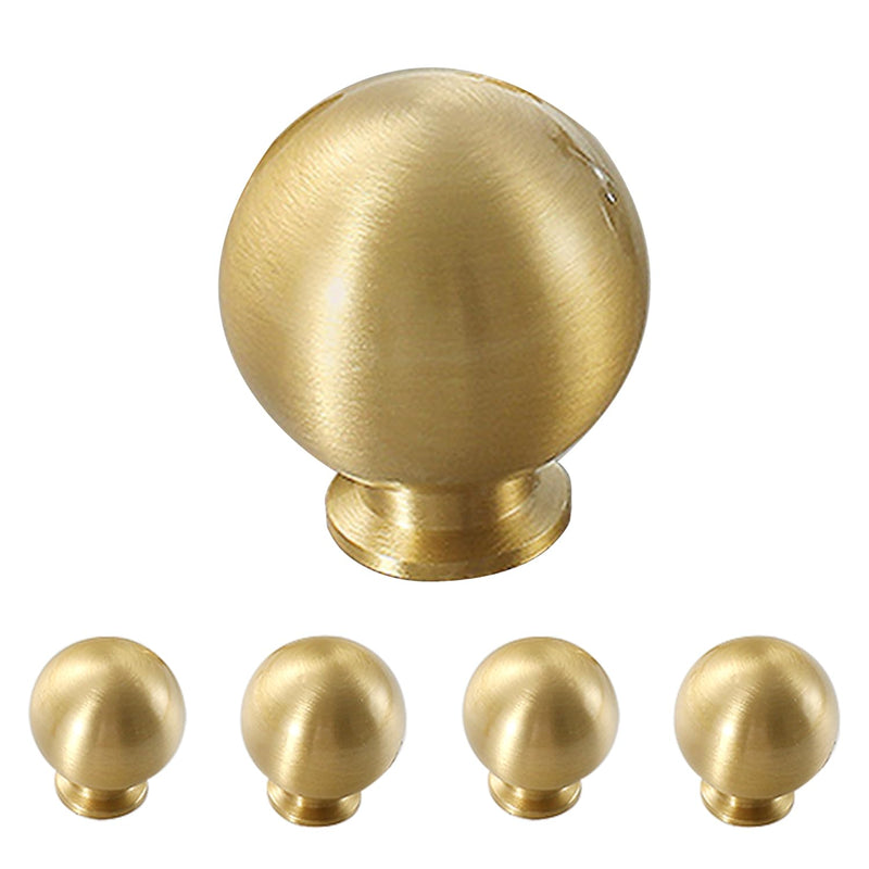 Flybath 5 Pack Ball Cabinet Knobs Solid Brass Kitchen Drawer Gold Pulls Cute Furniture Handles, Brushed Brass