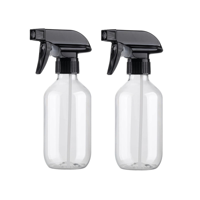Plastic Spray Bottles Clear and Brown Refillable Container Empty Spray Bottle 10oz/300ml Adjustable Head Sprayer and Stream for Cleaning Products, Plants, Pet, Hair 2clear