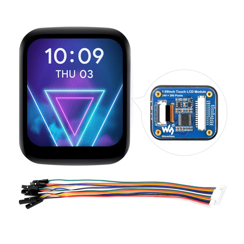 Waveshare 1.69inch Round LCD, Compatible with Raspberry Pi 5, Display Module with Touch Panel, Micro LCD Display, 240×280 Resolution, IPS, SPI and I2C Communication, 262K Display Color