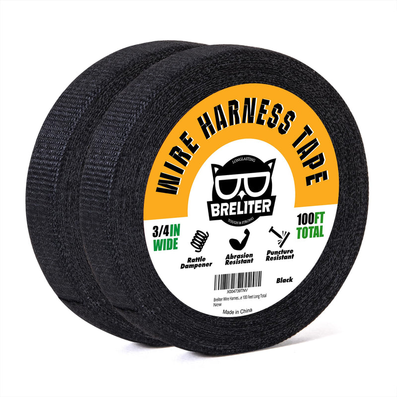 Wire Harness Tape - 2Pack High Temp Wiring Harness Self-Adhesive Auto Electrical Cable Fixed Tape Noise Damping Protection Insulation Tape - 3/4 Inch Wide 100 Feet Long Total 3/4inch*2pack