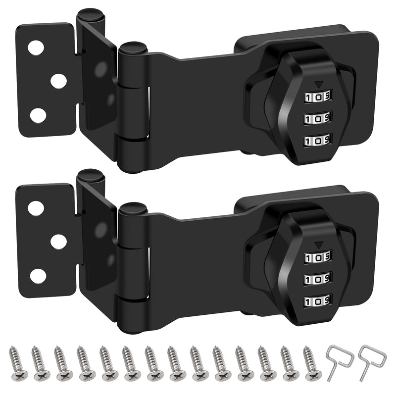 2 Pack Password Rotary Hasp Locks, Collapsible Solid 304 Stainless Steel File Cabinet Lock Desk Drawer Lock, for 90 Degree and 180 Degree Drawers, Dabinets, Doors, Flip Barn Door, Outdoor (Black) 2 Pack(Combination Lock) White