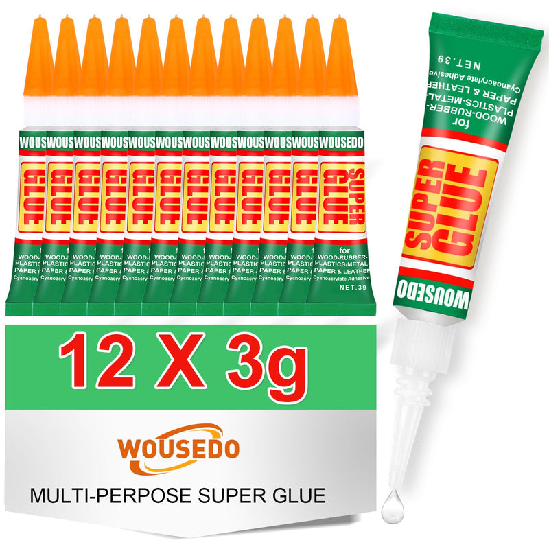 12 X 3g Super Glue Clear, Strong Adhesive,Super Glue Fast Drying Cyanoacrylate Glue for Wood,Rubber,Leather, Plastic, Metal, Rhinestone Jewelry, DIY Crafts… 12 X 3g