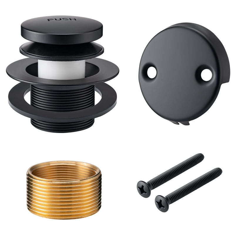 BOOMIBOO Bathtub Drain Tip-Toe Trim Set with Two-Hole Overflow Faceplate, Bath Tub Drains Conversion Kit with Universal Fine/Coarse Thread, Replacement Bathtub Drain Stopper Assembly, Matte Black