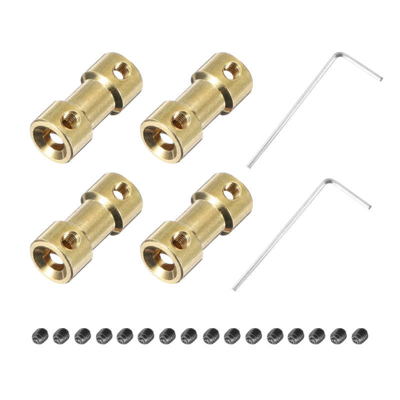 MECCANIXITY 4pcs 6mm to 6mm Brass Shaft Coupling Joint Connector with Screws and Hex Wrench Flexible Motor Shaft Coupler for RC Model Car Airplane Motor Wheels Tires Shaft 4