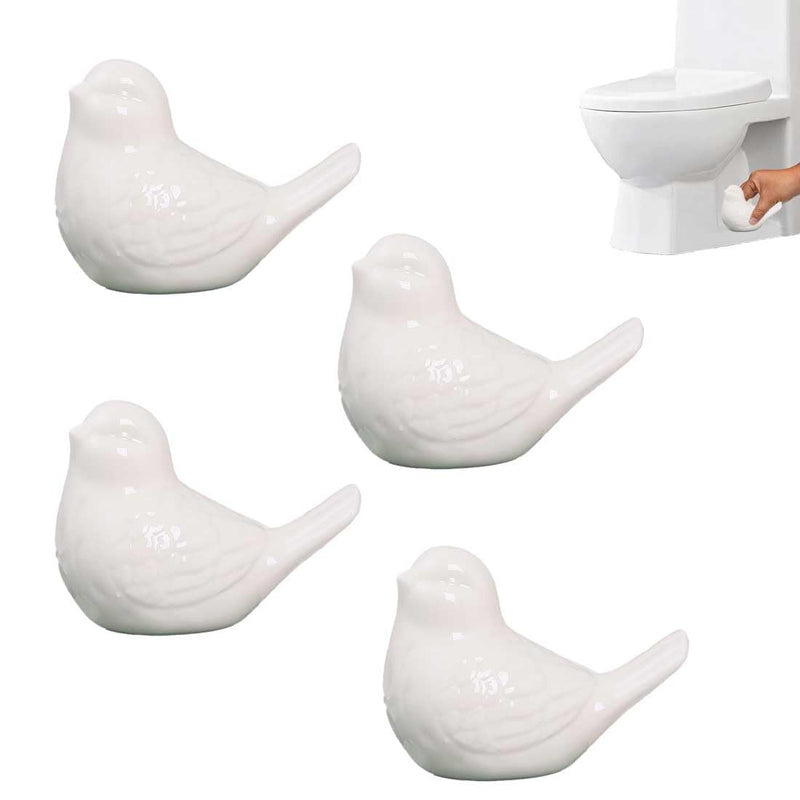4-Pack Bird Design Toilet Bolt Caps - Decorative Porcelain Covers for Toilet Bowl Screws, Easy Installation (White) White