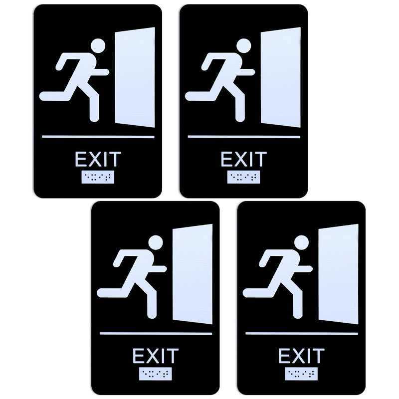 4 Pcs Exit Signs for Business ADA Compliant Exit Sign with Braille 9 x 6 Inch Modern Design Sign Exit Signs with Adhesive Mounting Strips for Indoor Outdoor Office Buildings Workplace