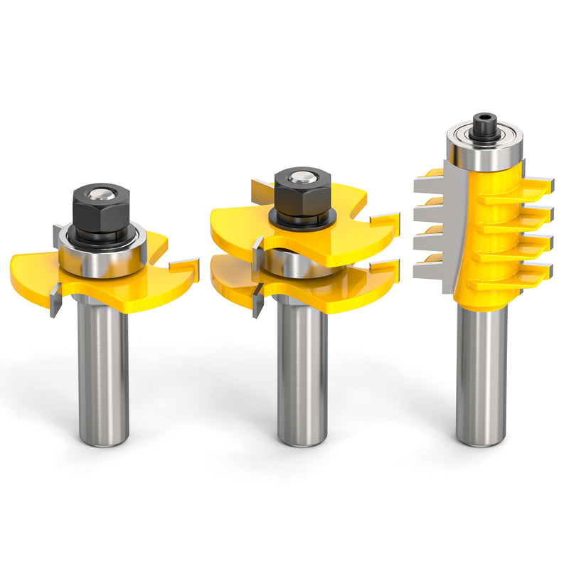 MEANLIN 3PCS Reversible Finger Joint Router Bit & Tongue and Groove Router Bit 1/2 Inch Shank Woodworking Carbide Joinery Wood Milling Cutter for Cabinet Door, Frames and More 1/2 in
