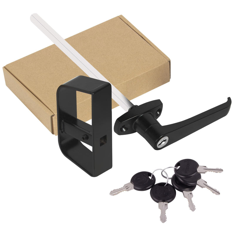 Shed Door Latch L-Handle Lock Kit with 5 Keys,BTEOBFY 7-1/2" Stem Storage Barn Shed Door Hardware Lock Set for Playhouses, Chicken Coops,Camper (Black)