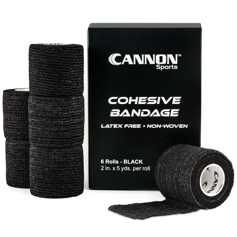6 Pack Self Adherent Cohesive Wrap Bandage | 2” x 5 Yards First-Aid Elastic Self Adhesive Tape for Wrist, Elbows, Knees, and Ankles (Black, 6 Pack) Black