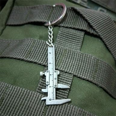 Silver Fashion Mini Vernier Caliper Keychain Zinc Alloy 3D Movable Precision Miniature Pocket Vernier Caliper Keyring, Car Keychain, Calipers Dimensional Measurement