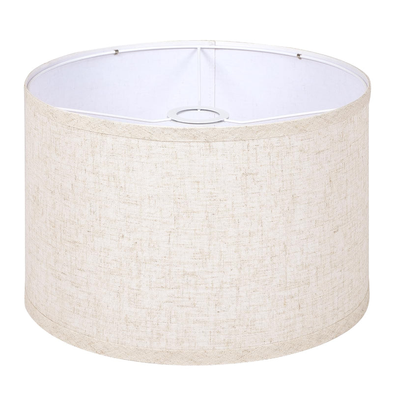 OUTON Drum Lamp Shades for Floor Lamps, 16" Top x16 "Bottom x 9" High, Easy to Assemble, Replacement Linen Lampshades for Table Lamps & Bedside Lamps (1.65" Spider) 16 Inch+Beige Shade