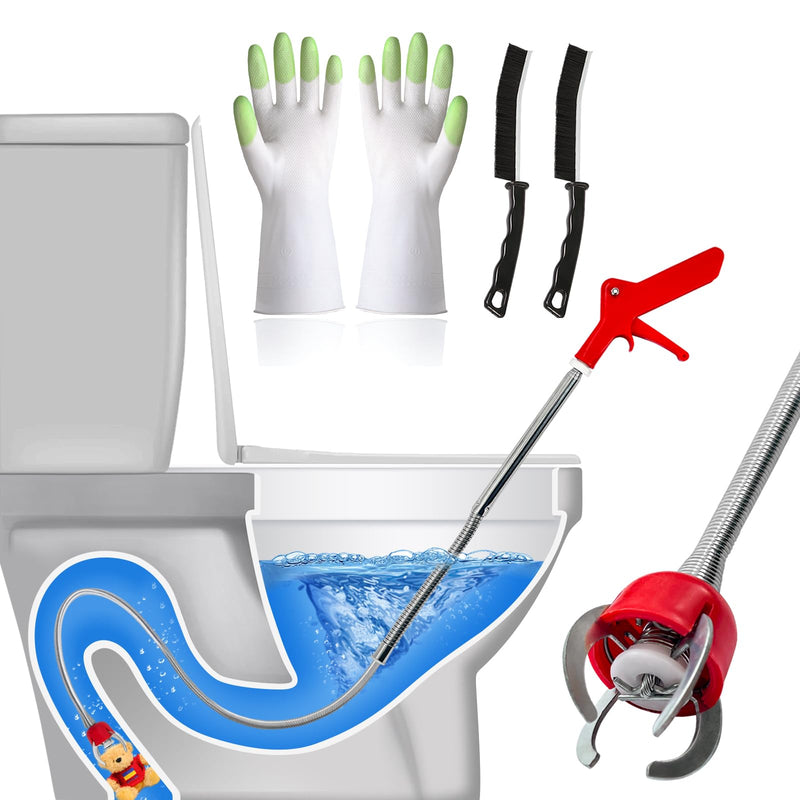 51inch Toilet Auger, Upgraded Toilet Snake, Flexible Claw Grabber Pickup Tool with 4 Claws For Picking Up Clogs In Toilet Pipes And Drains, Comes With Gloves 51inch Toilet Auger Grabber