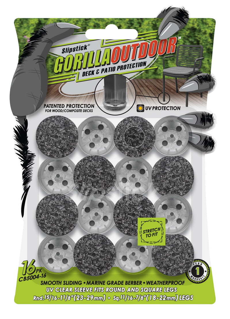 Slipstick GorillaOutdoor Berber Furniture Feet Pads with Clear Sleeve Sock (16 Pack) Outdoor Furniture Sliders for Round & Square Legs, Small Universal Small x 16