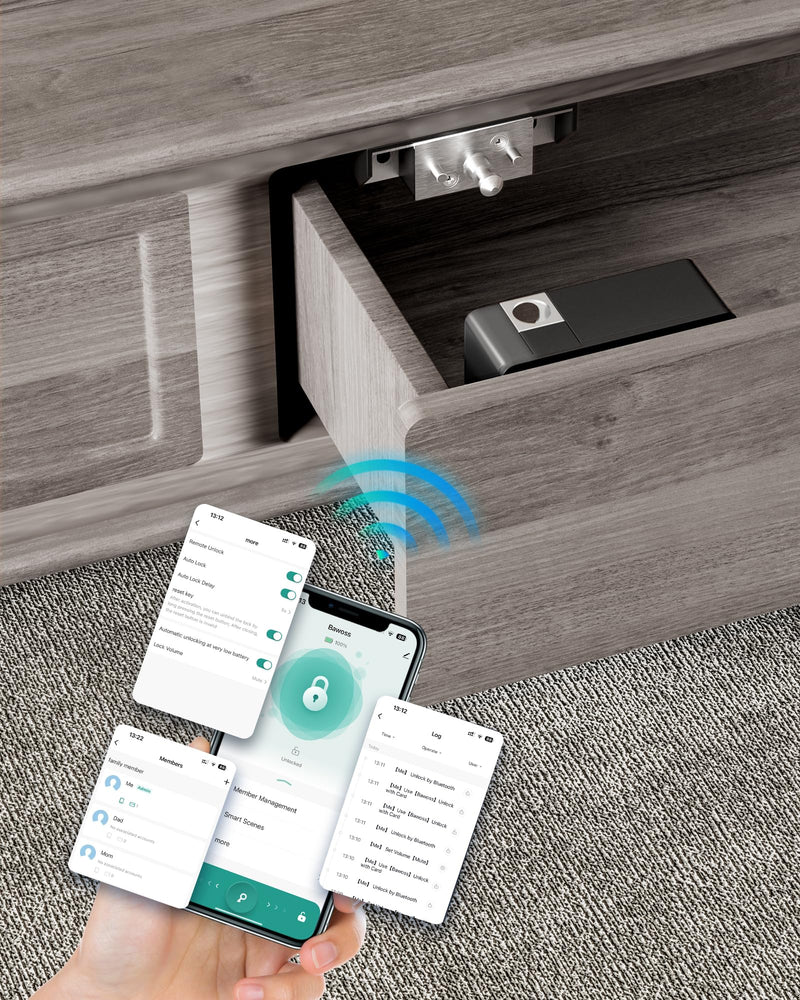 Smart Bluetooth Cabinet Locks Hidden,Safety RFID Kid Keyless Drawer Locks for Adults Children Proof,TTlock APP Compatible with Alexa & Google Home Smart Lock Cupboard,No Drilling,NFC,Card,Key Black Tuya APP