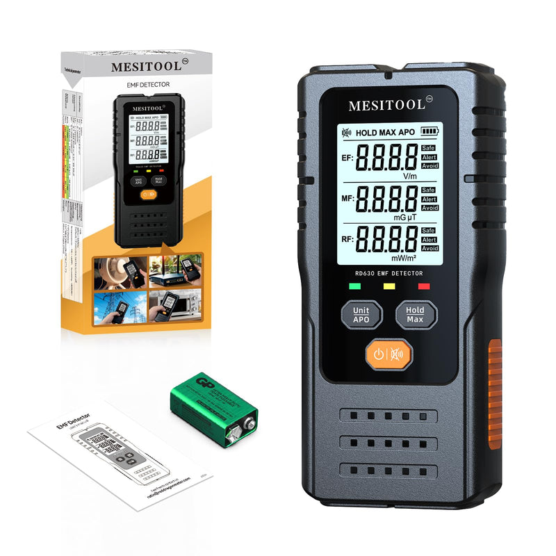 EMF Meter Digital Electromagnetic Field Radiation Detector Hand-held LCD 3 in 1 EMF Detector for EF/MF/RF,5G,WiFi for Home, Office and Outdoors (630W) 630W
