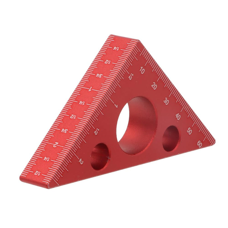 Aluminum 45/90 Degree Layout Thickened Triangle Ruler,Imperial and Metric Scales Isosceles Right Triangular high-Precision Measuring Ruler,Square Measuring Tool for Woodworking,MG-045R Red