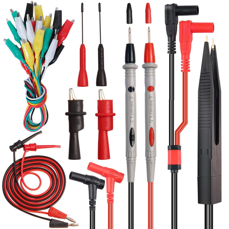TKDMR 19Pcs Electrical Multimeter Test Leads Set with Alligator Clips Test Hook Test Probes Lead Professional,5 Colors Jumper Wires Kit 1000V 10A CAT.II TKDTL2908