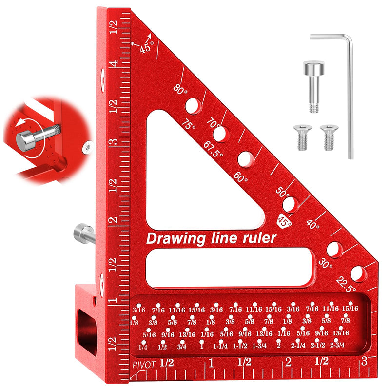 3D Multi-Angle Measuring Ruler -Precision Woodworking 3D Square Protractor 22.5-90 Degree and Miter Triangle Ruler - Aluminum Alloy Drawing Line Ruler for Engineer Carpenter and Craftsmen Red…