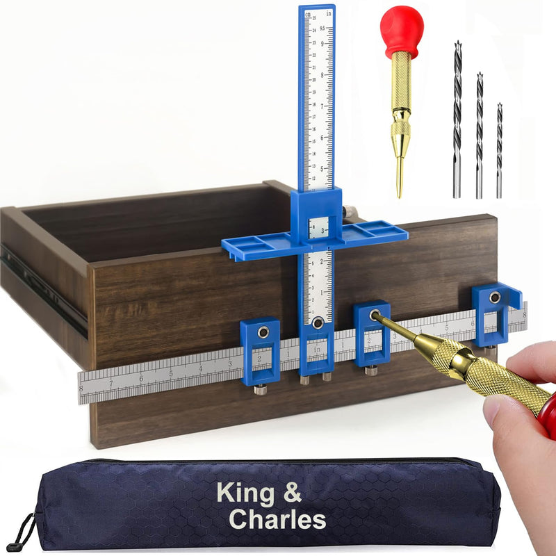King&Charles Cabinet Hardware Jig, Cabinet Handle Jig + Automatic Hole Punch + Point Drill Bits, Cabinet Jig for Handles and Pulls on Drawers/Cabinets, Cabinet Hardware Template Tool Perfect Set. ABS