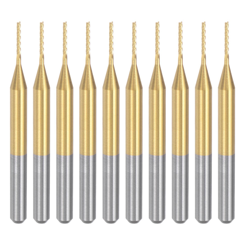 uxcell 10Pcs 0.8mm Titanium Coat Carbide End Mill Engraving Milling Cutter CNC Router Bits for PCB Machine, 1/8" Shank