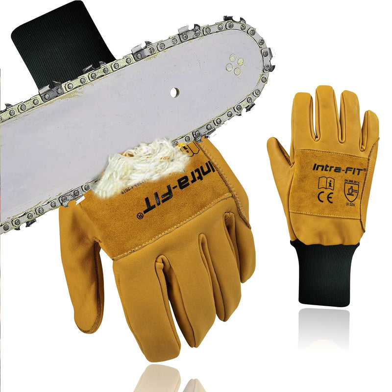 Chainsaw Gloves Saw Protection on Left Hand Back, EN ISO 11393-4, Cut-resistance Gloves Cow leather Palm X-Large 7831(left Hand,class 2)