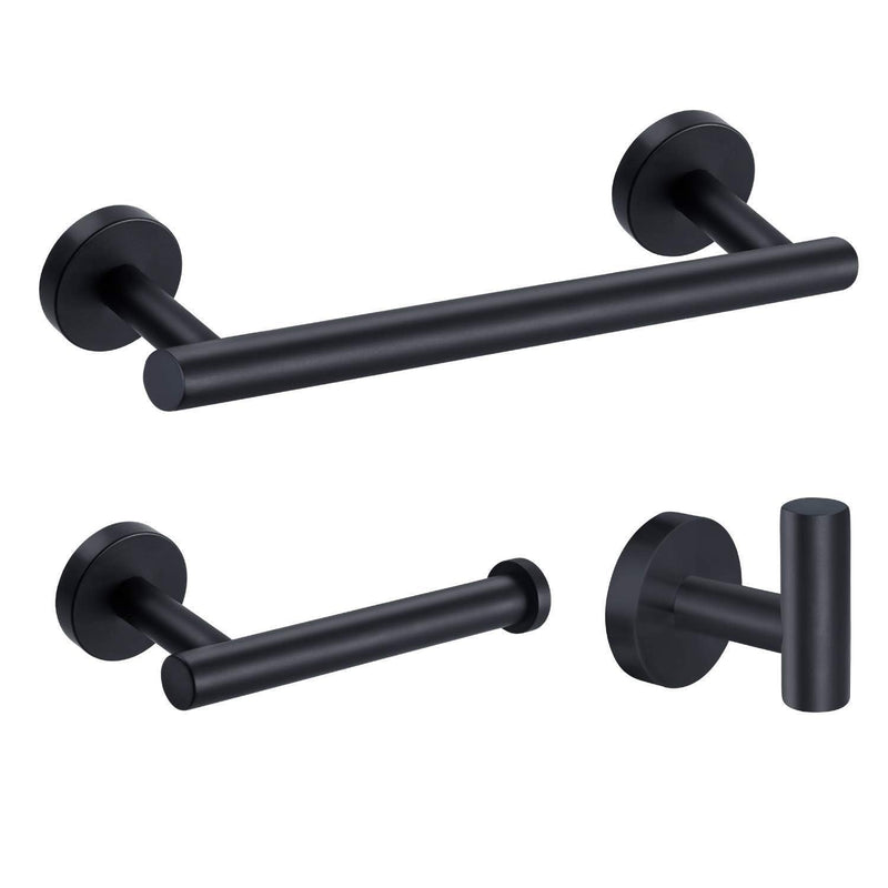 12 Inch Towel Bar Sets Bathroom Accessory 3 Pieces Restroom Towel Holder Toilet Paper Holder and Hook Set SUS 304 Stainless Steel Bathroom Hardware Heavy Duty Wall Mount (Matte Black)