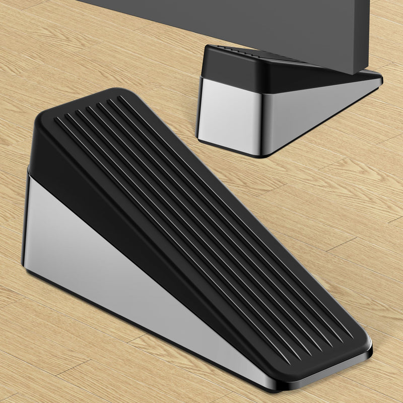 Crosize 2.2 inch Tall and Large Door Stopper, Strongest Metal Door Stops, Stackable to 4 inch, Non-Slip Heavy Duty Big Door Stop Wedge for Bottom of Door, Silver, 1 Pack