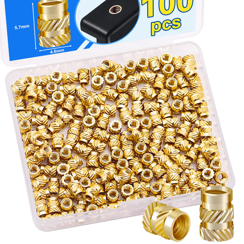 100PCS M3 Threaded Inserts for Plastic, M3 Heat Set Inserts for 3D Printing Components, M3x5.7x4.6mm Metric Knurled Brass Nuts Inserts M3x5.7x4.6