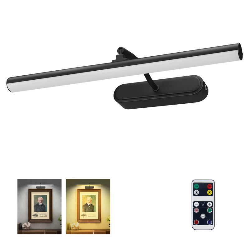 Picture Light Battery Operated,15" Wireless Accent Light for Wall, Remote Painting Light with Timer and Dimmable for Art,Display,Frame,Mirror-Black Black 15INCH