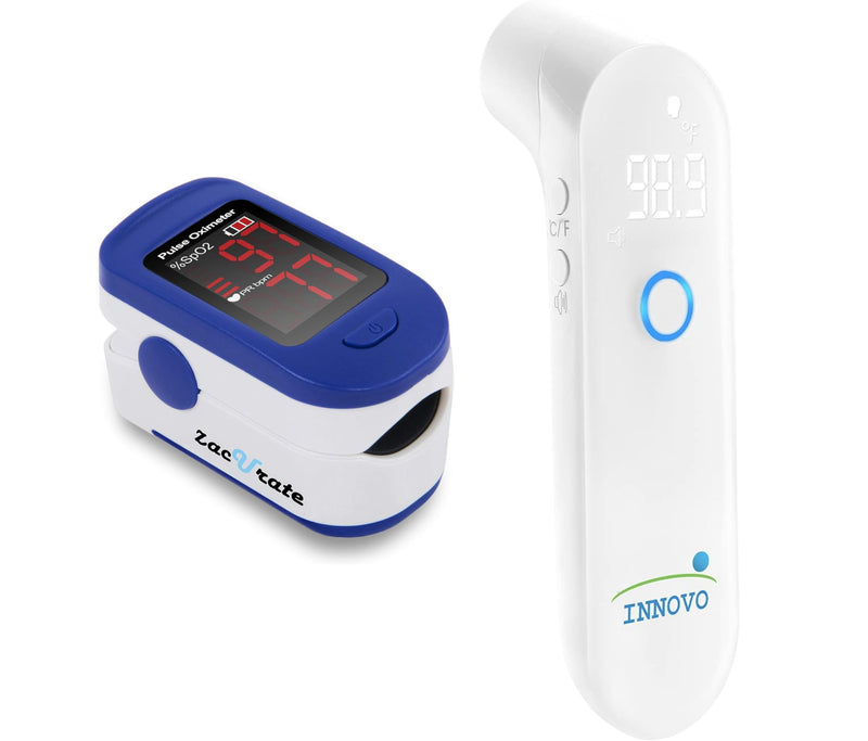 Zacurate 500BL Fingertip Pulse Oximeter and iF100B Touchless Forehead Thermometer Bundle