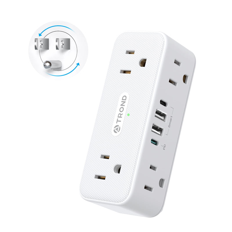 TROND Outlet Extender Surge Protector, 6 AC Outlet Splitter with 360° Rotating Plug, Multi Plug Adapter with PD 20W USB C, 900J, 2 USB-A & 2 USB-C, 3 Way Wall Extension Adapter for Home Office Travel 6A2U2C - PD20W - 1 PACK