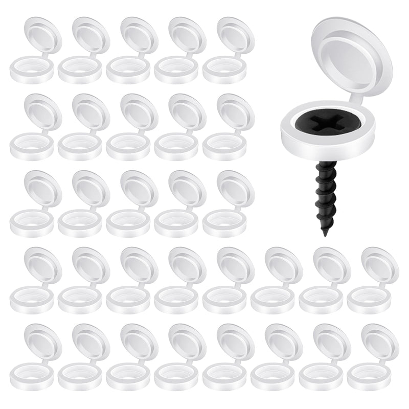 200Pcs Plastic Hinged Screw Cover Caps, 5mm Folding Screw Cover Cap with White Screw Caps, Shutter Screw Caps Snap Washer Covers Flip Tops for Covering Screw Heads, Screw Protection