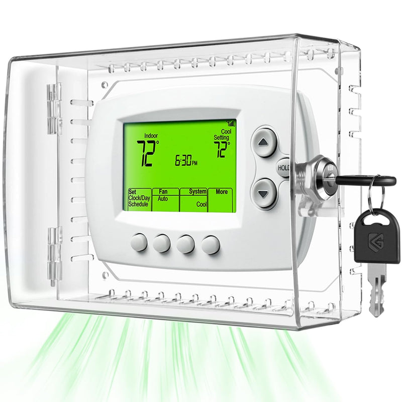 TRJ Large Thermostat Lock Box with Key, Clear Thermostat Cover with Lock for Thermostat on Wall, Lockable Thermostat Lock Box Cover, AC Lock Box Cover with Key Fit Thermostats 4" H x 6" W or Smaller 1 PCS Key Lock Box