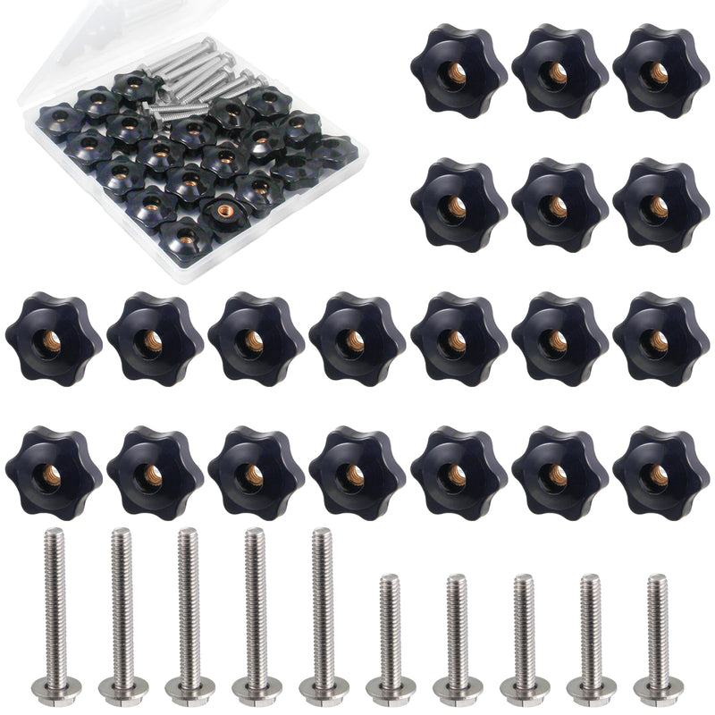 1/4"-20 T Track Knob Kit, 20 Pcs Hex Thread Knob Nuts, 10 x Two Size Hex Bolts with Washers, T-Track Accessory for Woodworking Fixtures Fixing to T-Tracks Classic Bolts Nuts