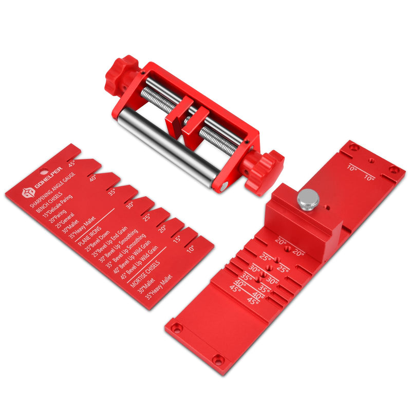 Chisel Sharpening Jig, Wood Honing Guide for Chisels and Planes Width 0.1" to 2.8" with Sharpening Angle Fixture, Angle Gauge from 10° to 45° Red