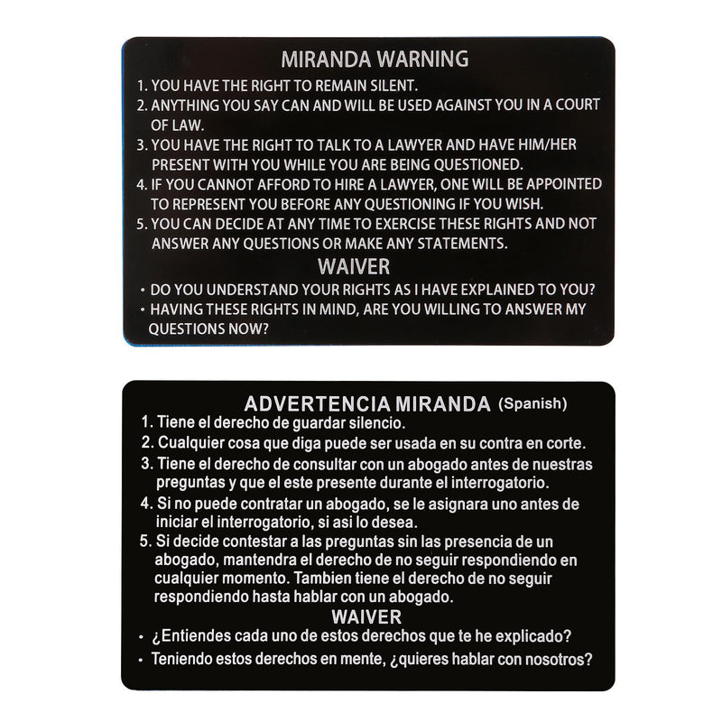 5PCS Spanish and English Miranda Warning Card for Law Enforcement, Police, Metal Miranda Rights Card, Black Privilege Card (5PCS) 5PCS