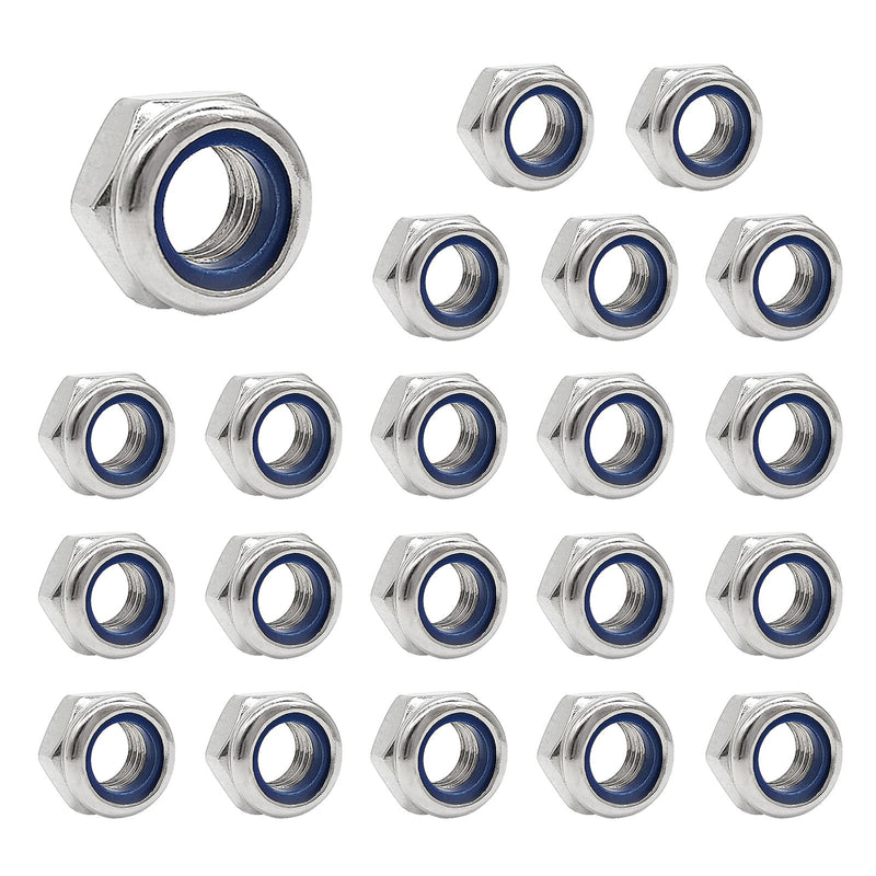 Quacc 20pcs M6 Nyloc Steel Nuts, Nylon Locknuts for Fastener, Nylon Inserted Hex Lock Nuts, Silver 304 Stainless Steel Self Locking Nuts for Bolts